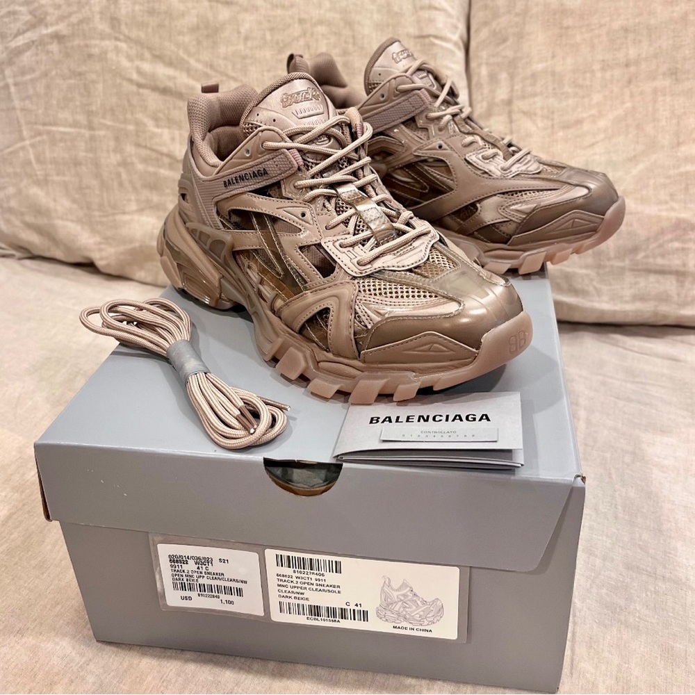 $1200 Balenciaga Track.2 Runners Sneaker Dark Beige, 668822